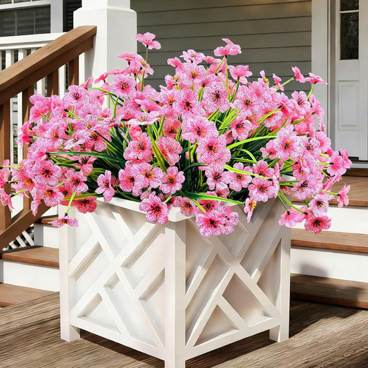 20 Bundles Artificial Flowers for Outdoors, UV Resistant Fake Flowers with Plastic Plants, Faux Silk Flower for Outdoors Planter, Fake Realistic Plant Outside Window Boxes Patio Decor-Pink