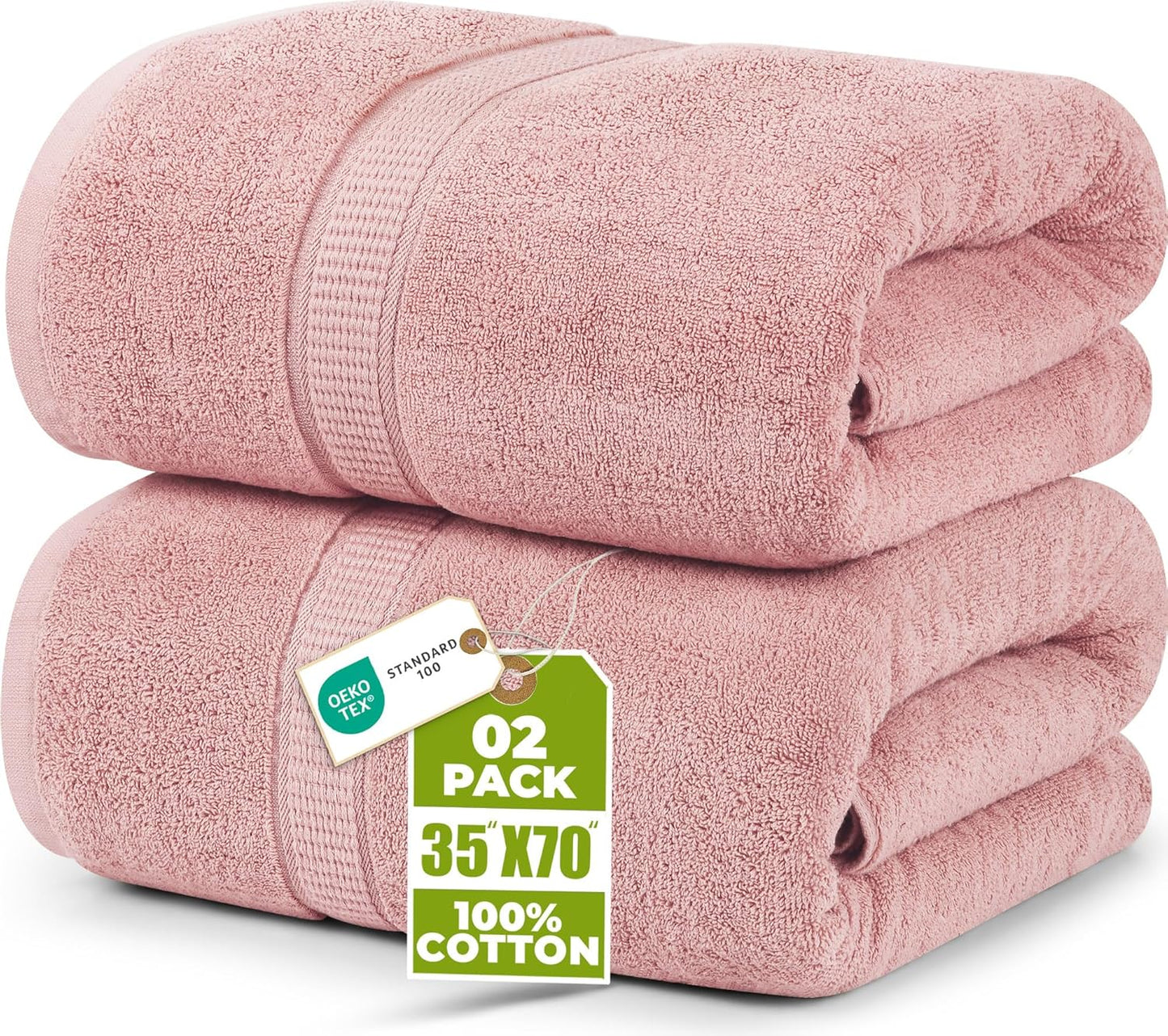 Utopia Towels Luxurious Jumbo Bath Sheet 2 Piece, 600 GSM, 35 by 70 Inches, 100% Ring Spun Cotton, Highly Absorbent and Quick Dry Extra Large Bath Towel, Super Soft Towel, Dusty Pink