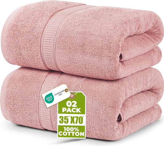 Utopia Towels Luxurious Jumbo Bath Sheet 2 Piece, 600 GSM, 35 by 70 Inches, 100% Ring Spun Cotton, Highly Absorbent and Quick Dry Extra Large Bath Towel, Super Soft Towel, Dusty Pink