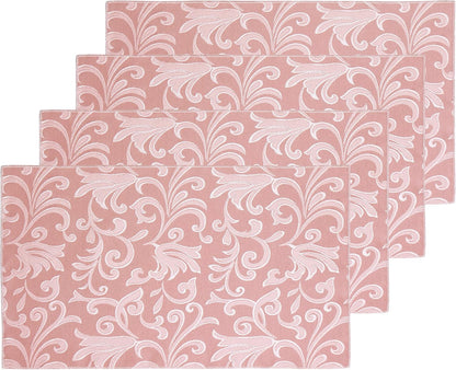 4 Pieces Scroll Damask Jacquard Coral Gold Placemats,13 x 19 inch Protect Surface Heat and Stain Resistant Dinner Mats