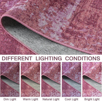 Merelax 5x7 Pink Living Room Area Rug, Large Washable Rugs for Bedroom Dining Room, Soft Boho Abstract Area Rugs, Modern Non Slip Low Pile Carpet for Office Study Kids Room