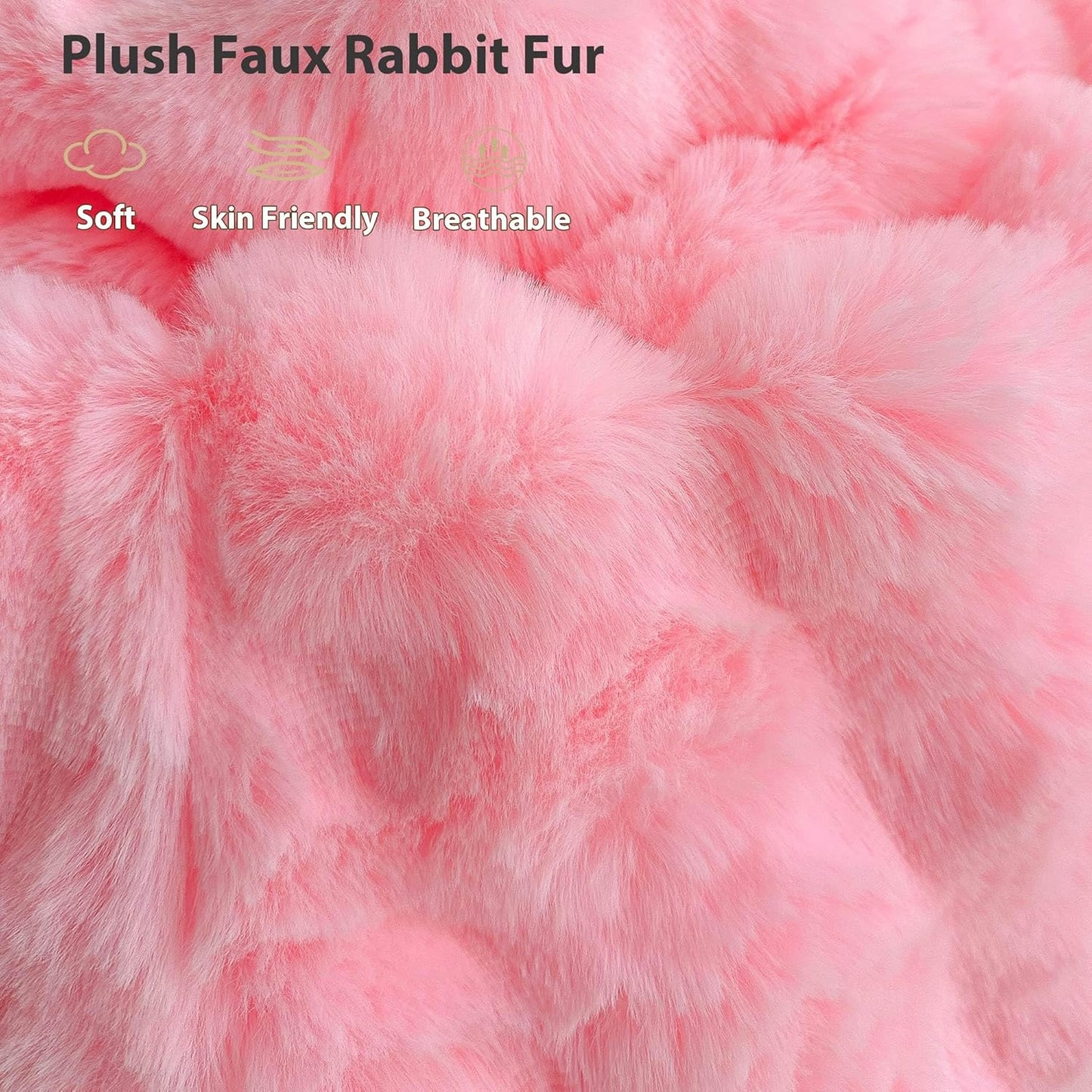 LIFEREVO 2 Pack Luxury Faux Rabbit Fur Lumbar Decorative Throw Pillow Covers 12x20, Plush Shaggy Bubble Waffle Cushion Accent Pillow Shams, Furry Fuzzy Long Pillowcases for Bed Couch Office, Pink