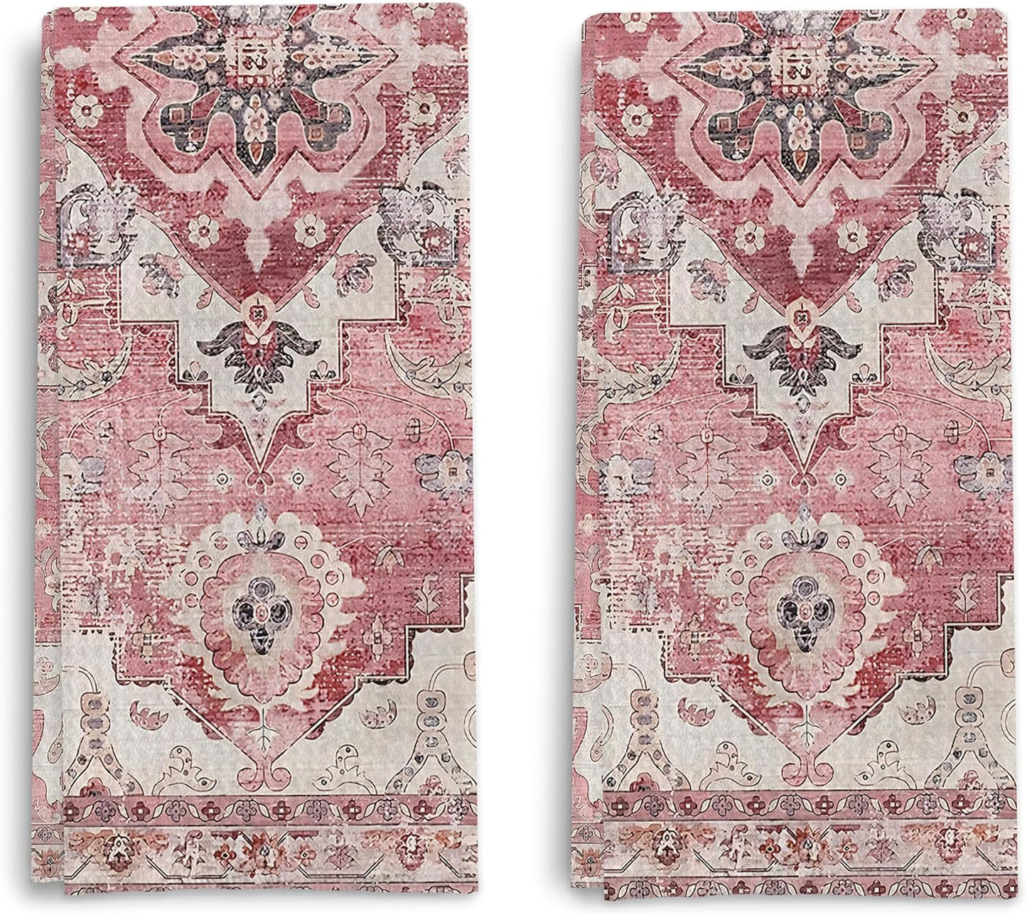 Pink Bohemia Kitchen Towels Set of 2,Antique Oriental Decorative Hand Towels for Bathroom, Boho Dish Towels Tea Towels,16x24 Inches