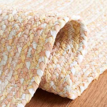 SAFAVIEH Braided Collection Area Rug - 5' x 8' Oval, Beige with Pink Accents, Handmade Cotton, Country Cottage Style, Reversible, Ideal for Areas in Entryway Living Room Bedroom Kitchen (BRD452B)