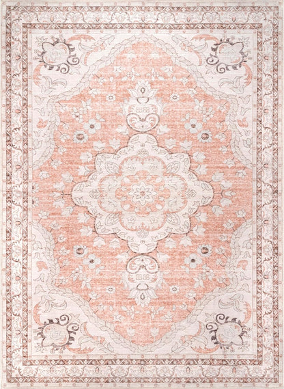 nuLOOM Tracie Machine Washable Floral Medallion Area Rug, 5' x 8', Peach