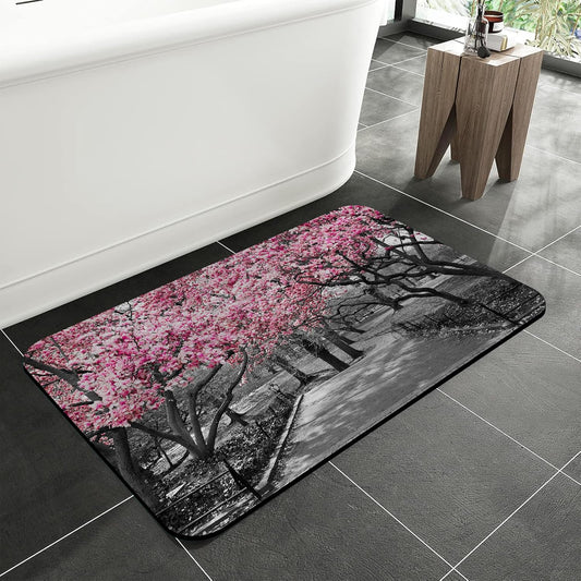 Pink Blossoms Trees Bath Rugs,Non-Slip and Absorbent Bathroom Rug Mat,Soft Dry Fast Machine Washable Bath Mats for Bathroom Kitchen Bathtub,Home Decor Accessories,15.7"×23.6"