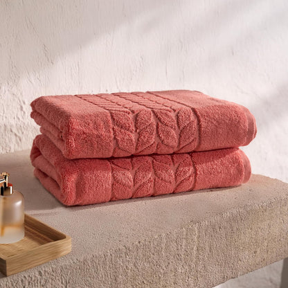 BAGNO MILANO Organic Turkish Cotton Bath Towels, Hand Towels Luxury Jacquard Collection, Certified Organic Cotton Ultra Soft-Plush Towel Set (Coral Red, 4 Pcs Hand Towel Set)