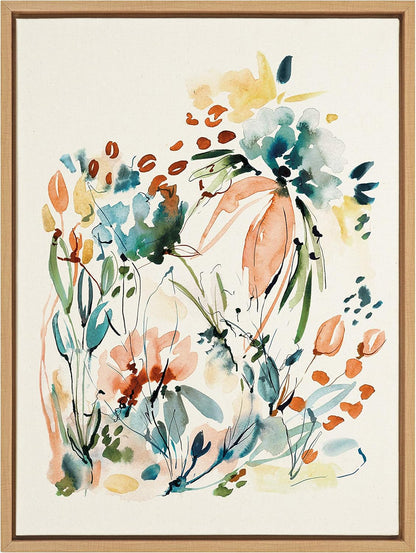 Kate and Laurel Sylvie Awaking Peach Framed Linen Textured Canvas Wall Art by Sara Berrenson, 18x24 Natural, Vibrant Floral Art for Wall