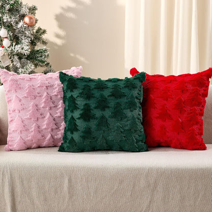 DFXSZ Christmas Pillow Covers 18x18 inch Set of 2 Pink Christmas Tree Decoration Soft Plush Faux Fur Jacquard Throw Pillows for Bedroom Sofa Holiday Festivals Winter Home Decor PTK070D18