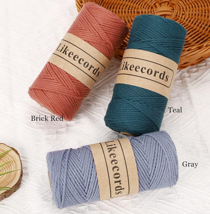 Likeecords 100% Cotton Crochet Yarn for Bag,3 Rolls/Pack 2mm x 510m,Macrame Cord,Chunky Yarn for Crocheting Handbag, Purse,Blankets Crafts Projects (Apricot)