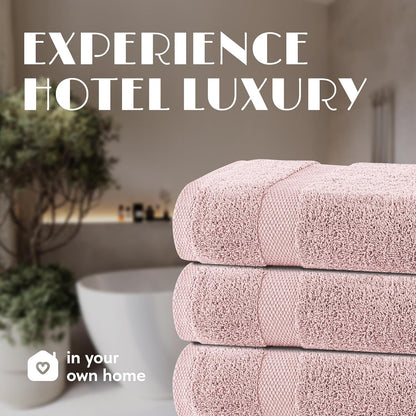 White Classic Wealuxe Pink Bath Towels 24x50 Inch, Cotton Towel Set for Bathroom, Hotel, Gym, Spa, Soft Extra Absorbent Quick Dry 6 Pack