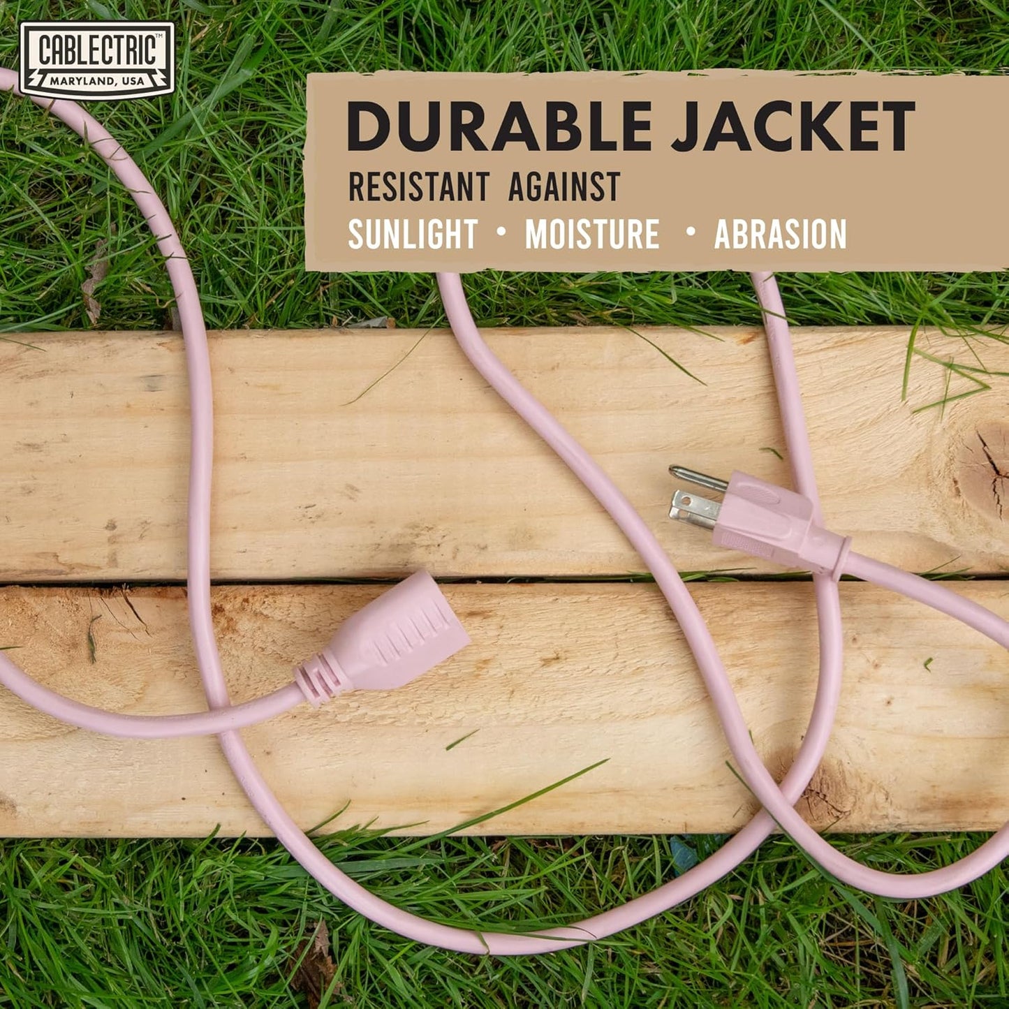 Outdoor Extension Cord 25 ft - 16 Gauge 13 Amp Heavy Duty Power Extension Cords - SJTW - Great for Small Appliances, Outdoor Lights, Garden Supplies - Pink