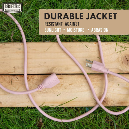 Outdoor Extension Cord 25 ft - 16 Gauge 13 Amp Heavy Duty Power Extension Cords - SJTW - Great for Small Appliances, Outdoor Lights, Garden Supplies - Pink