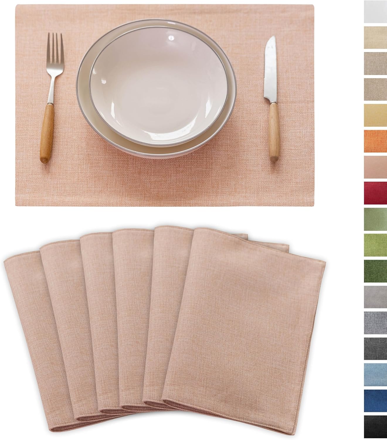 Demetex Pink Placemats Set of 6 Heat Resistant Linen Place Mats Washable Cloth Plate Mats for Dining Party Banquet Table Decorations, 13 x 19 inch, Pink