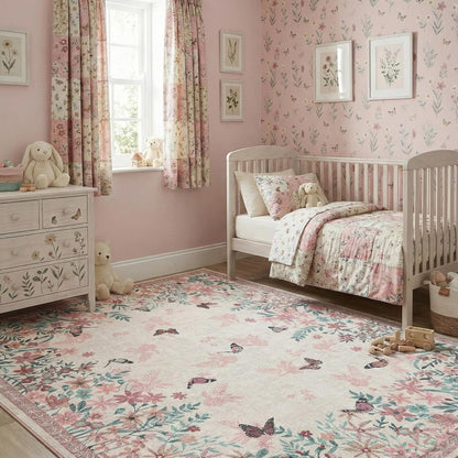 4x6 Area Rug Pink Pastel, Floral Rugs for Living Room, Lightweight Non Slip Washable Rug, Indoor Low Pile Boho Design Rugs for Bedroom Living Room Dining Room Pink Pastel