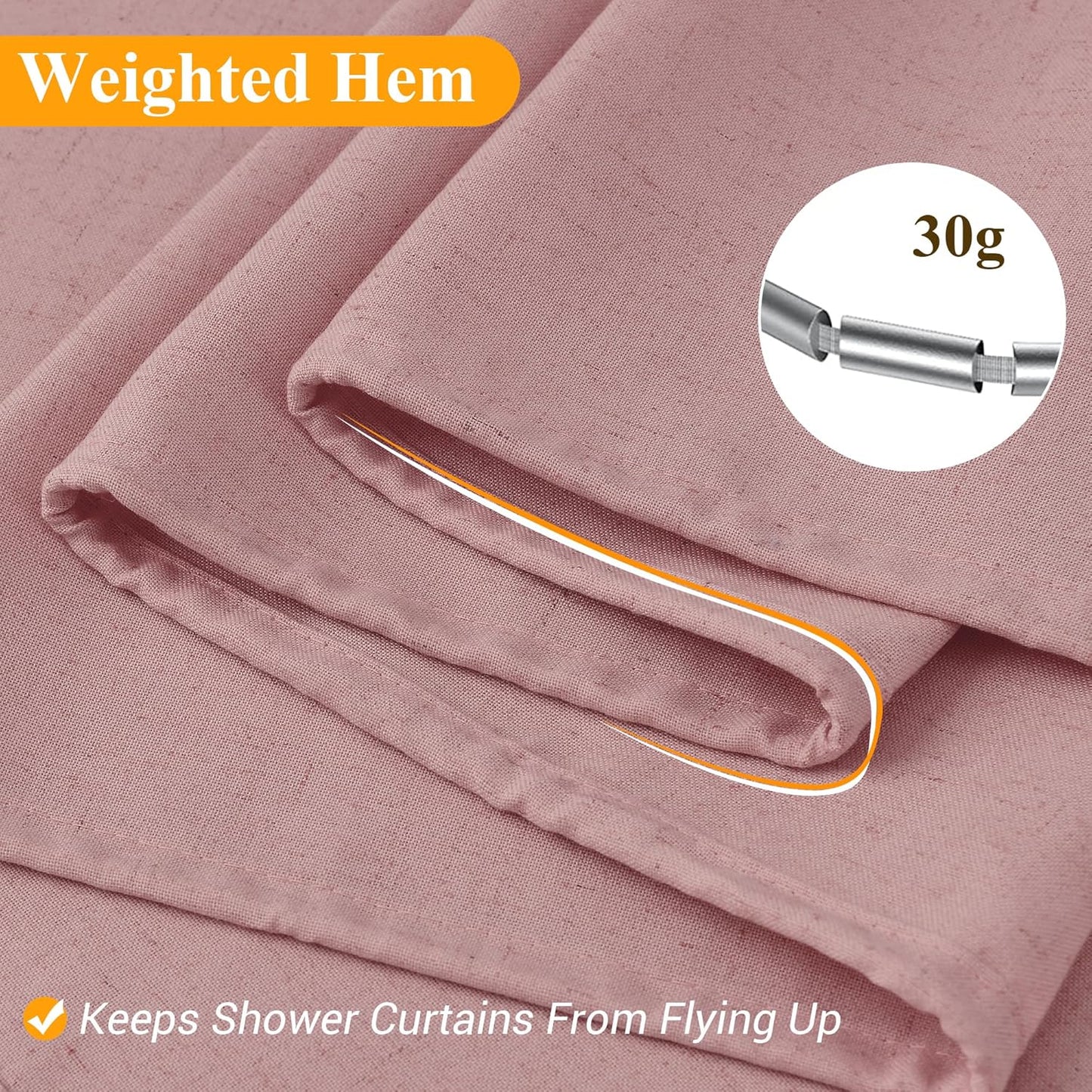 Naturoom Pink Linen Shower Curtain, Country Boho Farmhouse Bath Decor Shower Curtains Neutral Cloth Weighted Textured Fabric Bath Curtain Liner with Hooks, 72x72