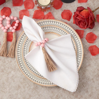 APTWOW Valentine Napkin Rings Set of 6, Pink Wooden Bead Napkin Rings for Table Decor, Valentine's Day Farmhouse Napkins Rings for Boho Table Decor, Spring Banquet, Wedding, Easter