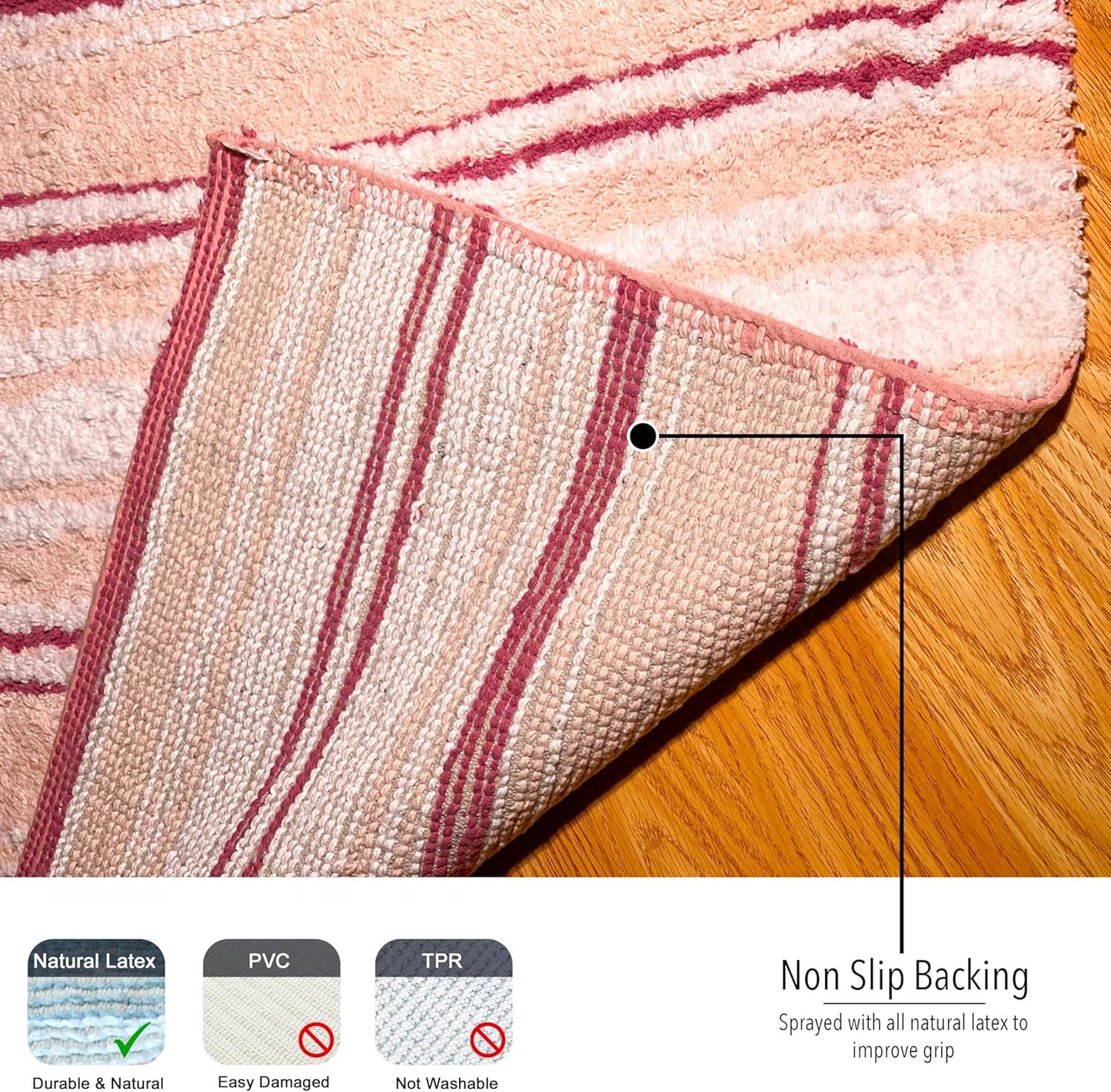 Chardin home Maui Bath Mat, 21 x 34 Inches | Non Slip Bathroom Rug, Machine Washable, Plush, Highly Absorbent | White-Pink