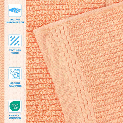 Superior Ultra Soft Quick Dry Absorbent Cotton Blend Towel Set for Bathroom, Bath Essentials, Ribbed Design Milo Towel, Bath Towels, Set of 2, Peach