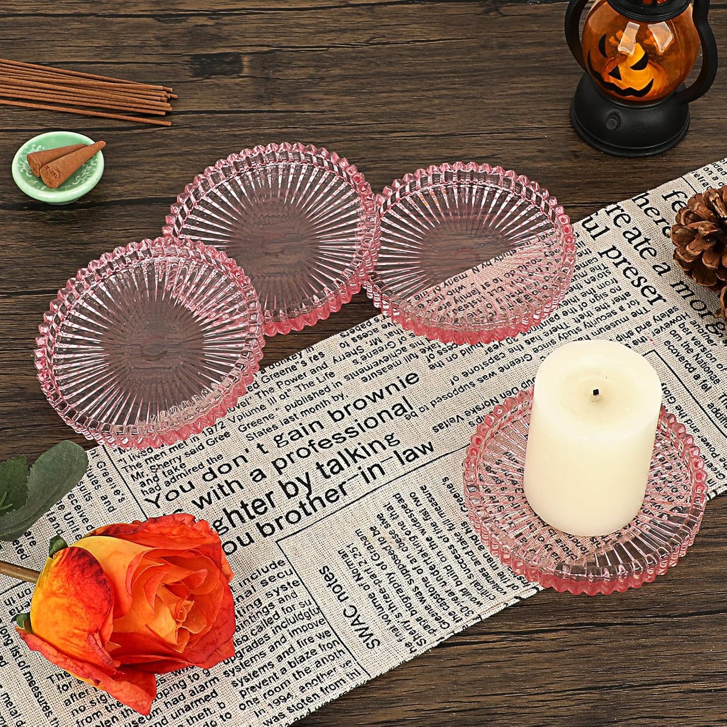 JUXYES 5 Pack Amber Tone Crystal Coasters Round Cup Mat, Glass Coasters for Drinks Coffee Tea Wine, Decorative Wine Bottle Coaster, Crystal Drink Coaster for Restaurant bar Kitchen Dining Table