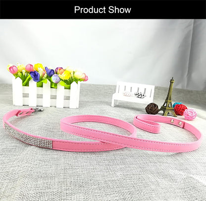 Fashion Puppy Harness with Diamantes and Lead Cute Girl Bling Dog Harness with Bling Leash for Small Dogs - Pink - M