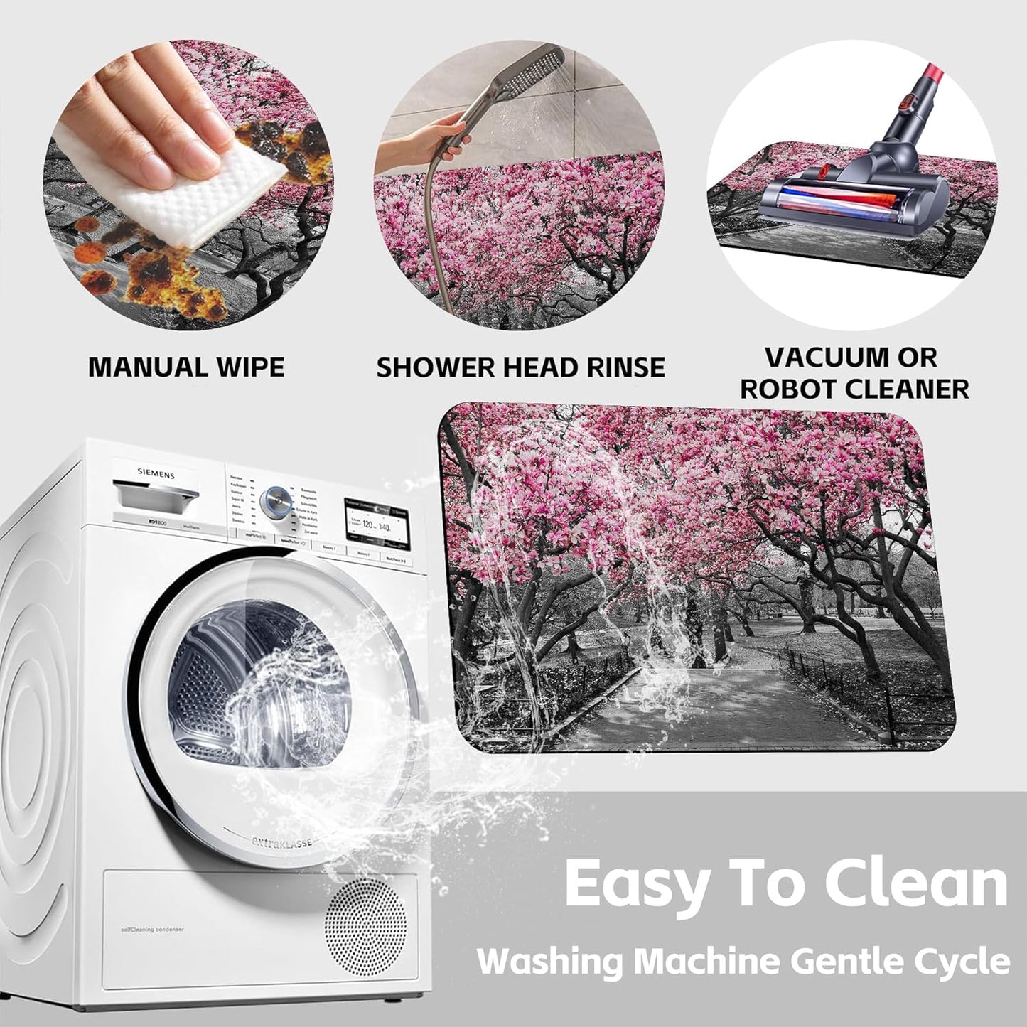 Pink Blossoms Trees Bath Rugs,Non-Slip and Absorbent Bathroom Rug Mat,Soft Dry Fast Machine Washable Bath Mats for Bathroom Kitchen Bathtub,Home Decor Accessories,15.7"×23.6"