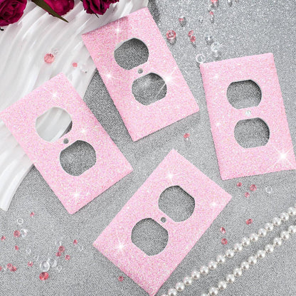 Yexiya 4 Pcs Pink Glitter Light Switch Covers Preppy Room Decor, Cute Bling Outlet Wall Plate Covers for Nursery Women Teens Princess Theme Room Decor