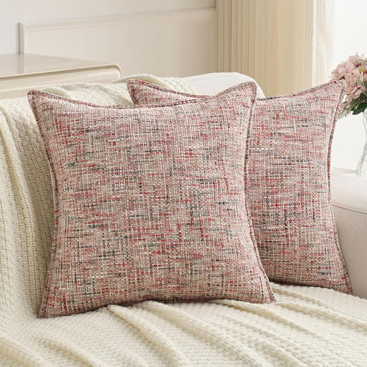 FUTEI Pack of 2 Chenille Tweed Vintage Throw Pillow Covers 18x18 Inch Soft Decorative Cushion Case Modern Farmhouse Accent for Couch Bed Living Room, Blush