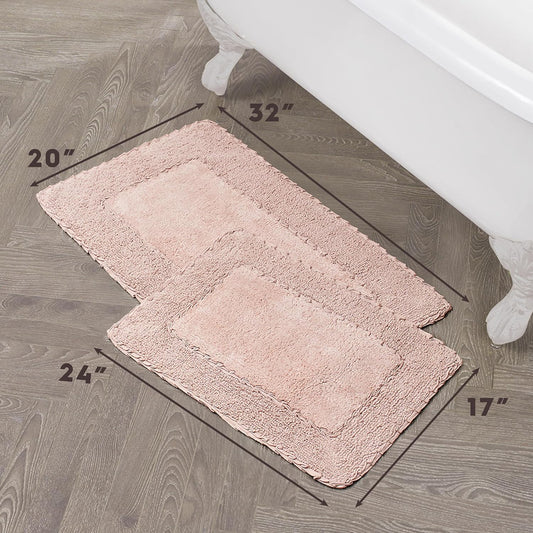 Laura Ashley Ruffle Border 100% Cotton Bath Rug Set, Blush Pink, 17" x 24"/ 20" x 32"