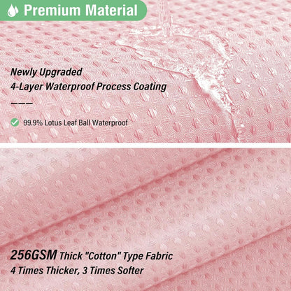 Dynamene Pink Fabric Shower Curtain - Waffle Weave Textured Heavy Duty Cloth Shower Curtains for Bathroom, 256GSM Hotel Luxury Weighted Bath Curtain Set with 12 Hooks,72x72, Pink