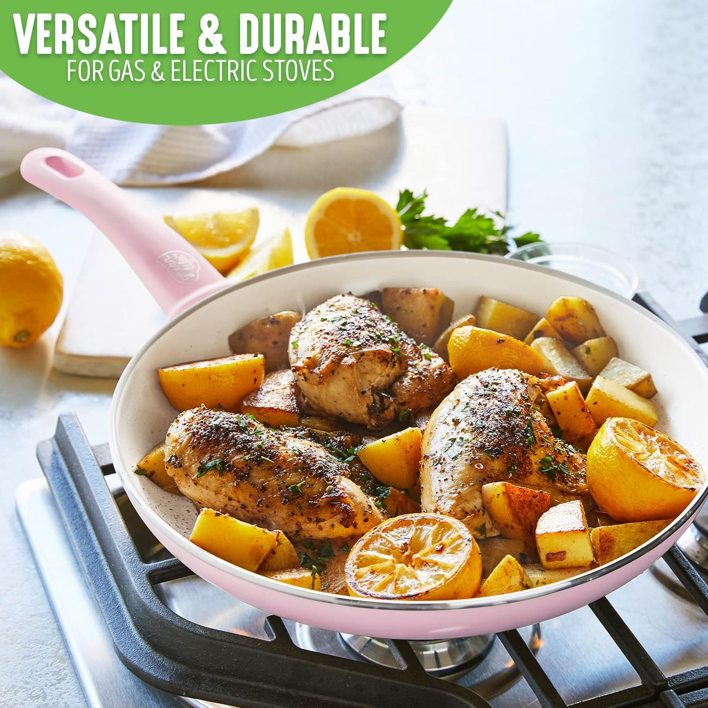 GreenLife Soft Grip Healthy Ceramic Nonstick, 8" 10" and 12" Frying Pan Skillet Set, PFAS-Free, Dishwasher Safe, Soft Pink
