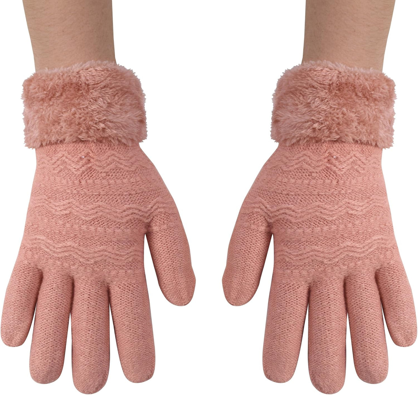 Peach Couture Classic Cable Knit Plush Fleece Lined Double Layer Winter Gloves
