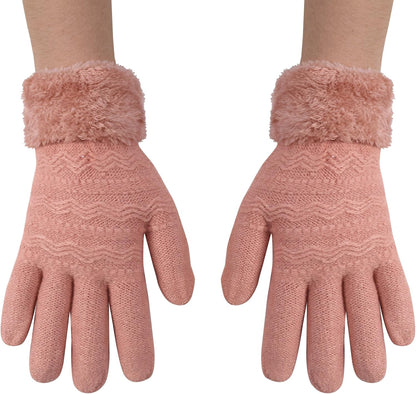 Peach Couture Classic Cable Knit Plush Fleece Lined Double Layer Winter Gloves