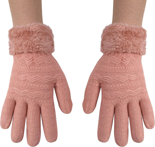 Peach Couture Classic Cable Knit Plush Fleece Lined Double Layer Winter Gloves