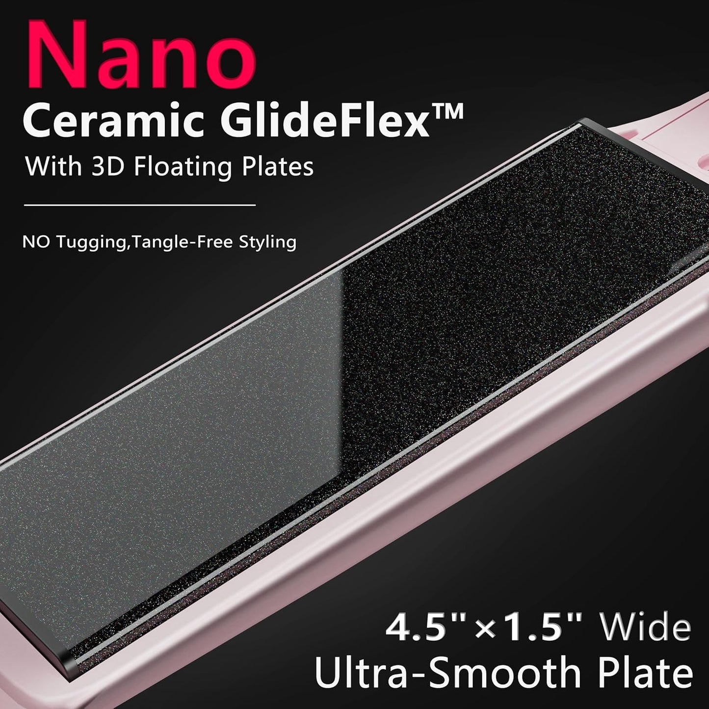 Ceramic Flat Iron Hair Straightener with 3D Floating Plate,Hair Iron Straightener with 15 Temps for Thick Hair | Ergonomic Silicone Handle | LCD Display | Dual Voltage (Light Pink)