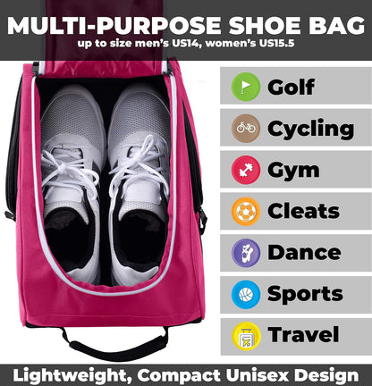 Athletico Golf Shoe Bag - Zippered Shoe Carrier Bags With Ventilation & Outside Pocket for Socks, Tees, etc. (Pink)