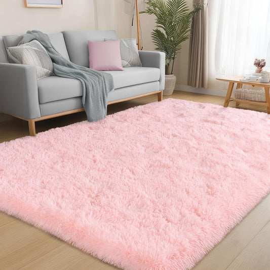 Pink Rugs for Living Room, 5x7 Area Rug for Bedroom Girls Kids Room, Fluffy Shaggy Shag Carpet, Soft Non Slip Aesthetic Decor for Home