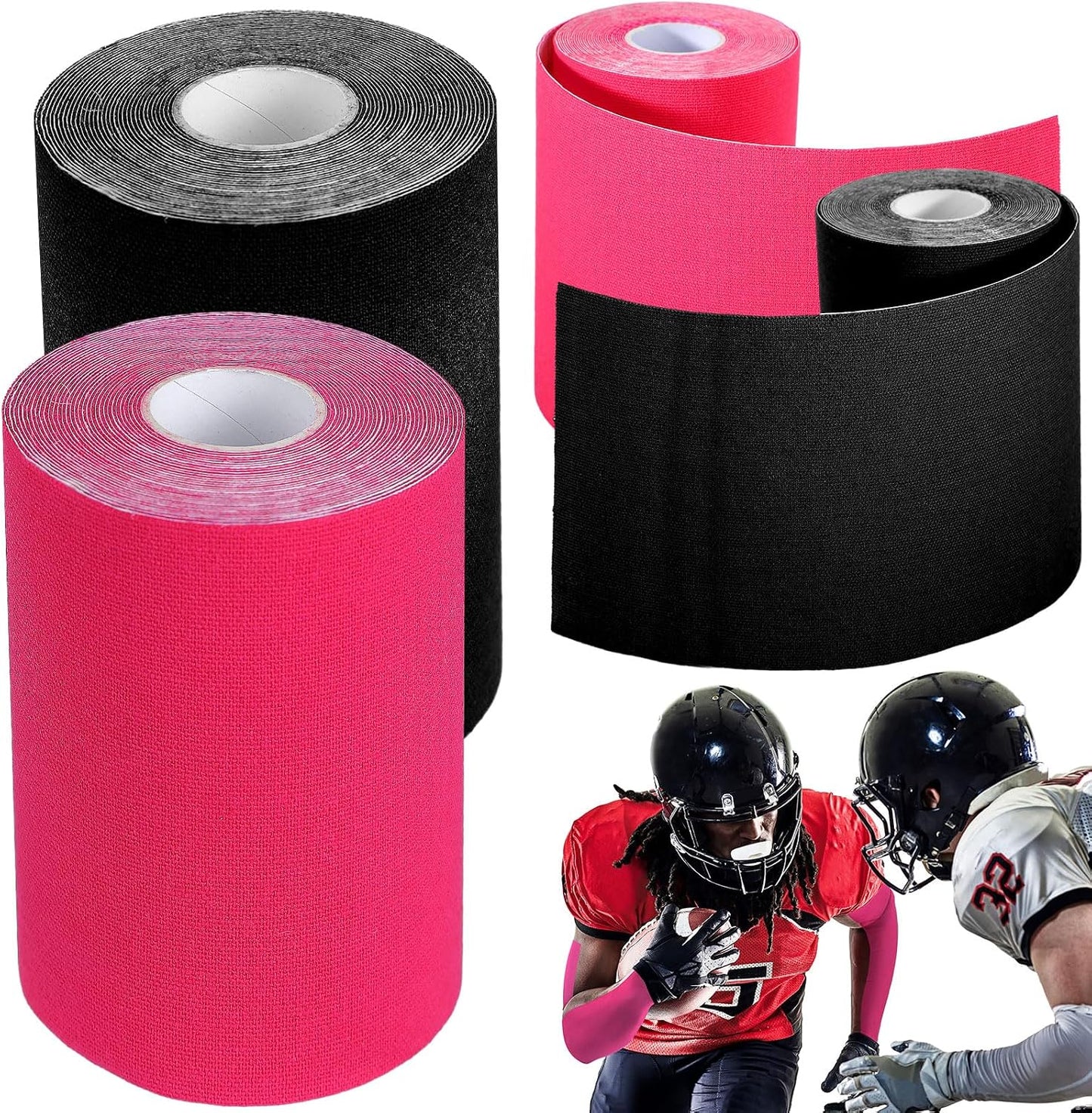 Jenaai 2 Roll Football Turf Tape 33ft Extra Wide Athletic Waterproof Sport Ultra Sticky Turf Tape for Arm Football Kinetic Bandage for Athletic Sport Protects from Burn(Pink, Black)