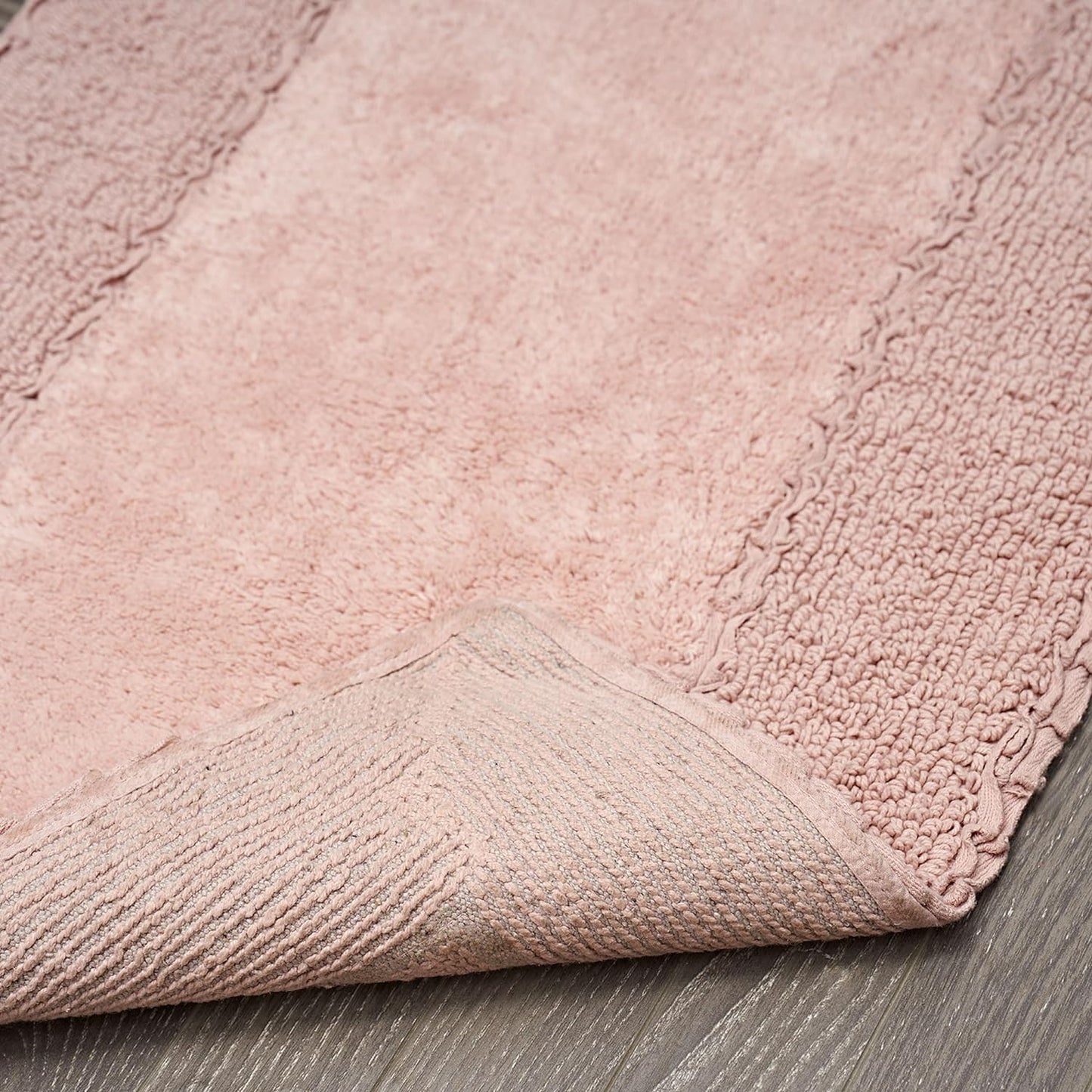 Laura Ashley Ruffle Border 100% Cotton Bath Rug Set, Blush Pink, 17" x 24"/ 20" x 32"