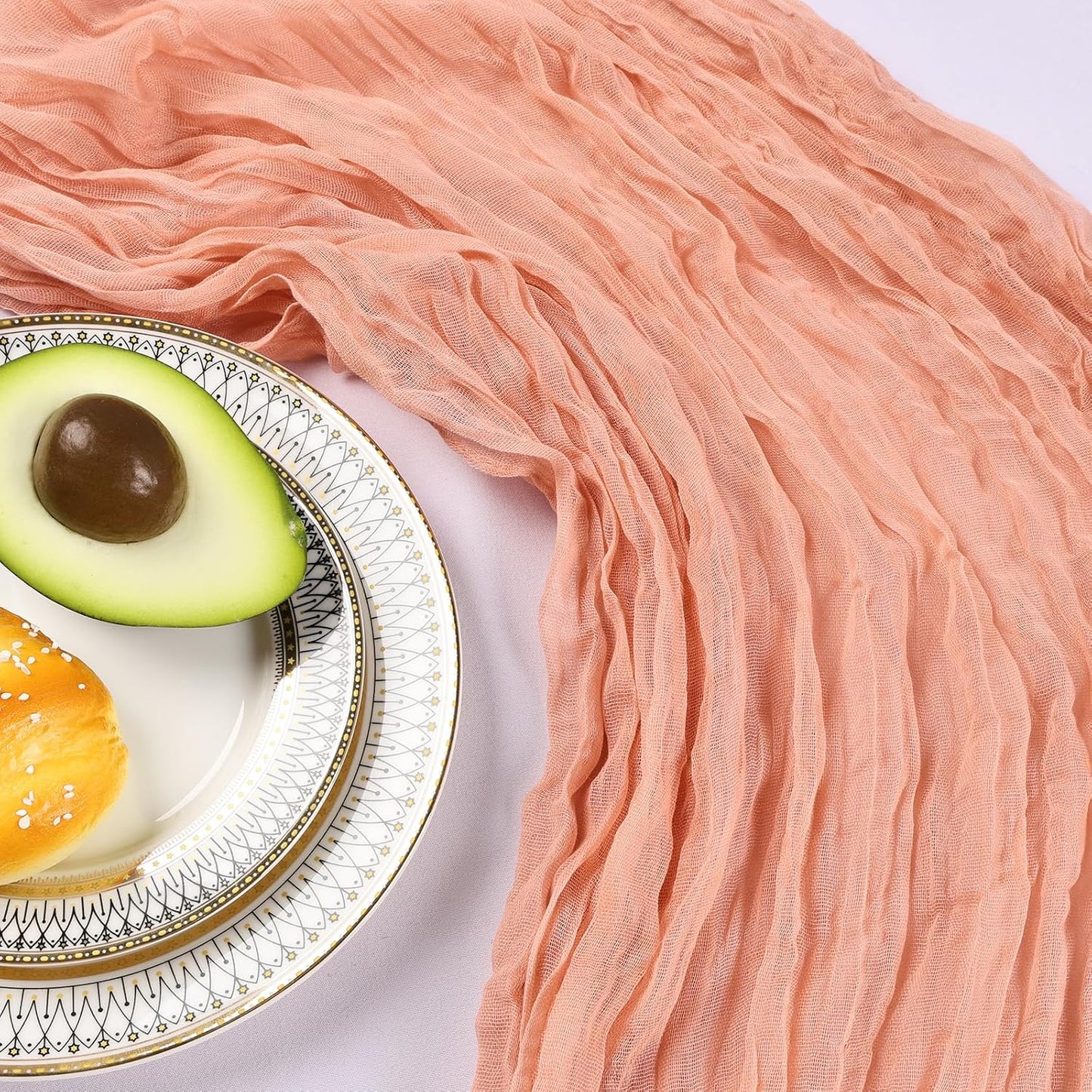 12 Pack 10FT Peach Cheesecloth Table Runner 120 Inch Long Gauze Rustic Boho Spring Cheese Cloth Table Runner Sheer Fabric Decorations for Holiday Party Wedding Banquet Bridal Baby Shower Décor