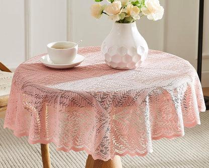 Warm Home Designs Pink 36 Inch Round Lace Tablecloth. AME Blush Round 36 | Round Lace Tablecloth with Large Leaves. Floral Table Cloth, Rustic Overlay or Boho Table Cover for Farmhouse Kitchen.