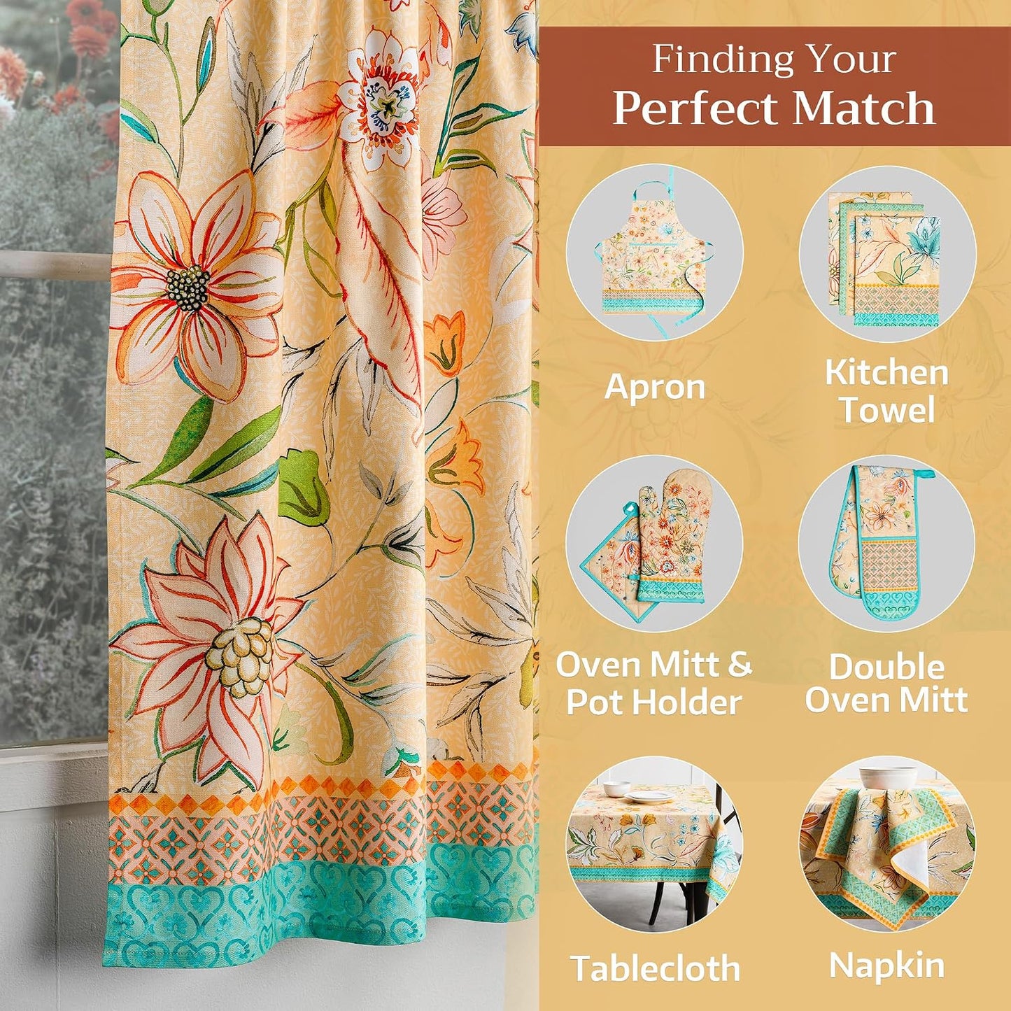Maison d' Hermine Kitchen Curtain Set for Windows 100% Cotton Set of Kitchen Curtain Valance for Home [2 Tier (28"X36") and 1 Valance (56"X18")] Cafe Spring Summer (Luxury Loft - Peach)