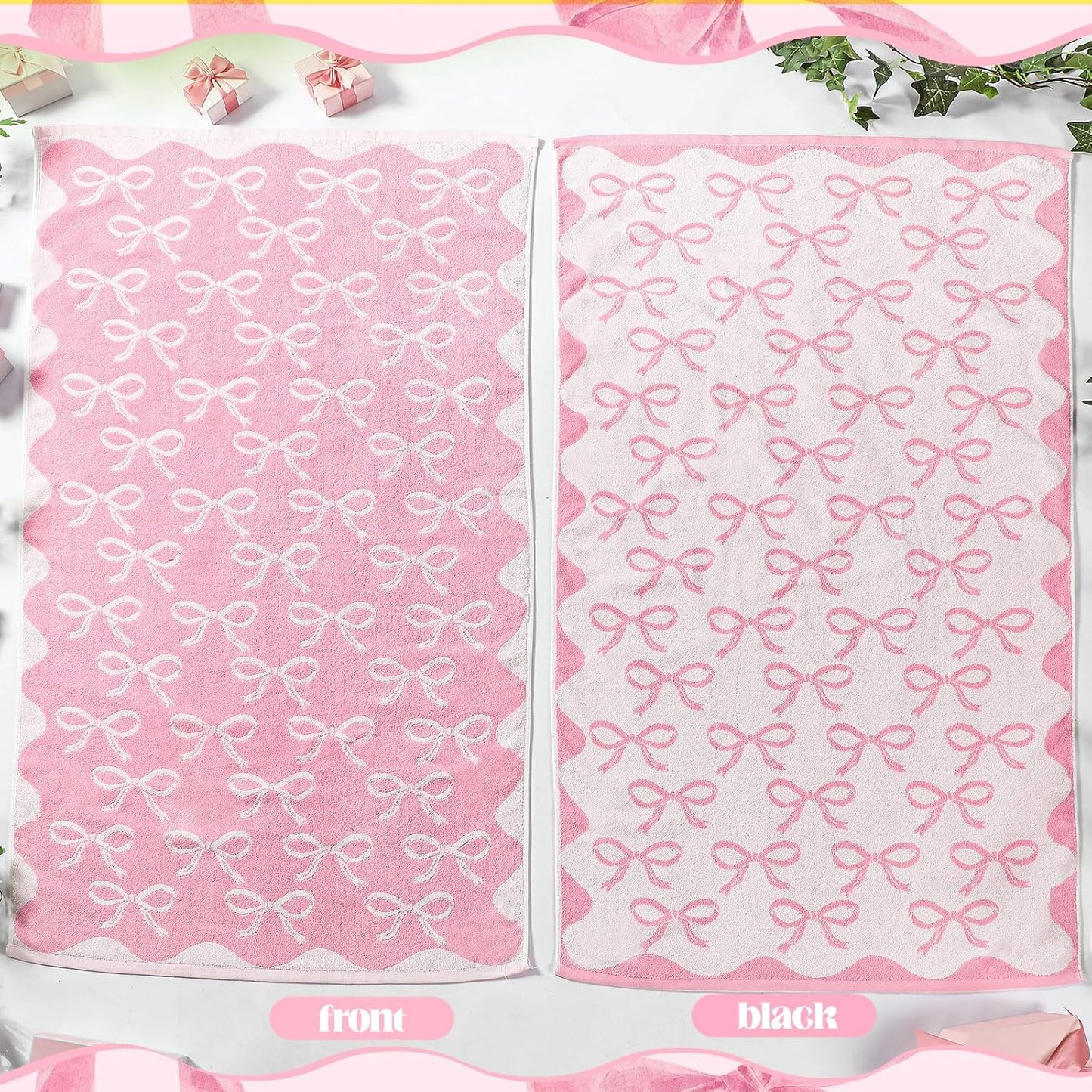 SmoothNovelty 2 Pcs Pink Bow Bathroom Towels 100% Cotton Coquette Bow Bath Towels 28 x 55 Inch Absorbent Soft Preppy Bathroom Decor for Spa Gym Kitchen Women Gifts