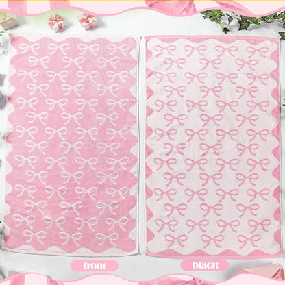 SmoothNovelty 2 Pcs Pink Bow Bathroom Towels 100% Cotton Coquette Bow Bath Towels 28 x 55 Inch Absorbent Soft Preppy Bathroom Decor for Spa Gym Kitchen Women Gifts