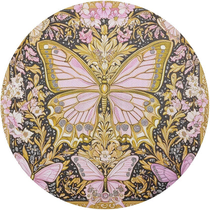 Retro Butterflies Pattern Gold and Peach Round placemates Reversible Quilted placemat Washable Plastic placemats placemats for Dining Table Waterproof placemat Place Settings for 6 for
