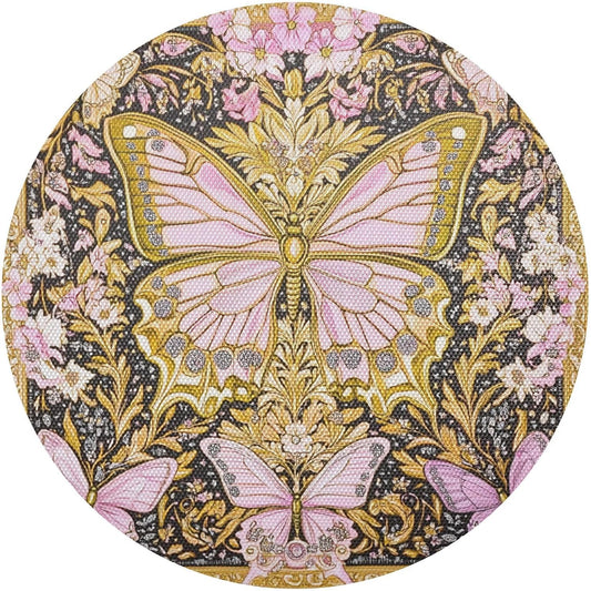 Retro Butterflies Pattern Gold and Peach Round placemates Reversible Quilted placemat Washable Plastic placemats placemats for Dining Table Waterproof placemat Place Settings for 6 for