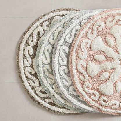 Madison Park Casablanca 100% Cotton Tufted Bathroom Rugs Luxurious Plush Medallion Floral Pattern Bath Mat Absorbent, Quick Dry, Spa Design Shower Room Décor, Round 25", Pink