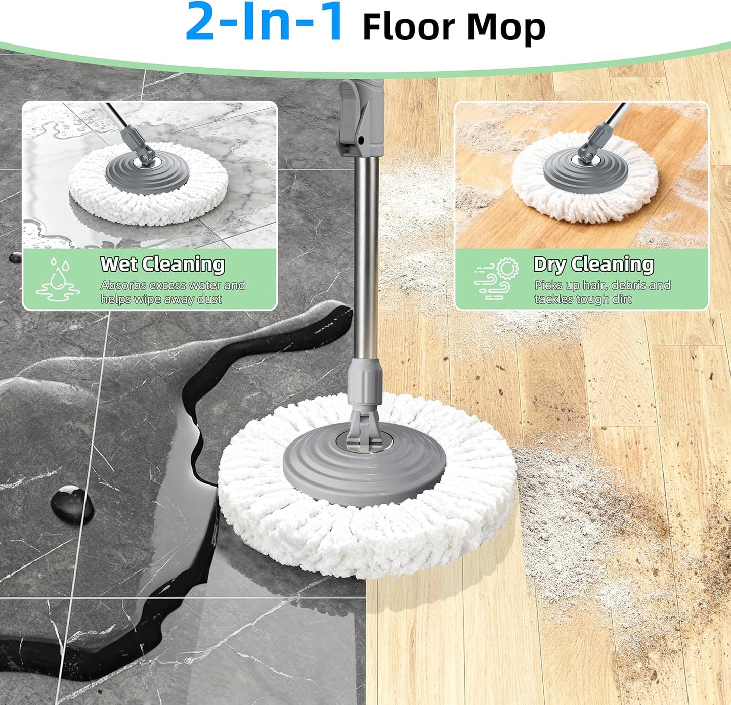2026 Upgraded Gen 2 Spin Mop and Bucket Set with 4 Swivel Wheels for Easy Rolling, Separates Clean & Dirty Water, Floor Mop with 6 Washable Mop Heads for Wood, Tile, Vinyl, Baseboards - Pink