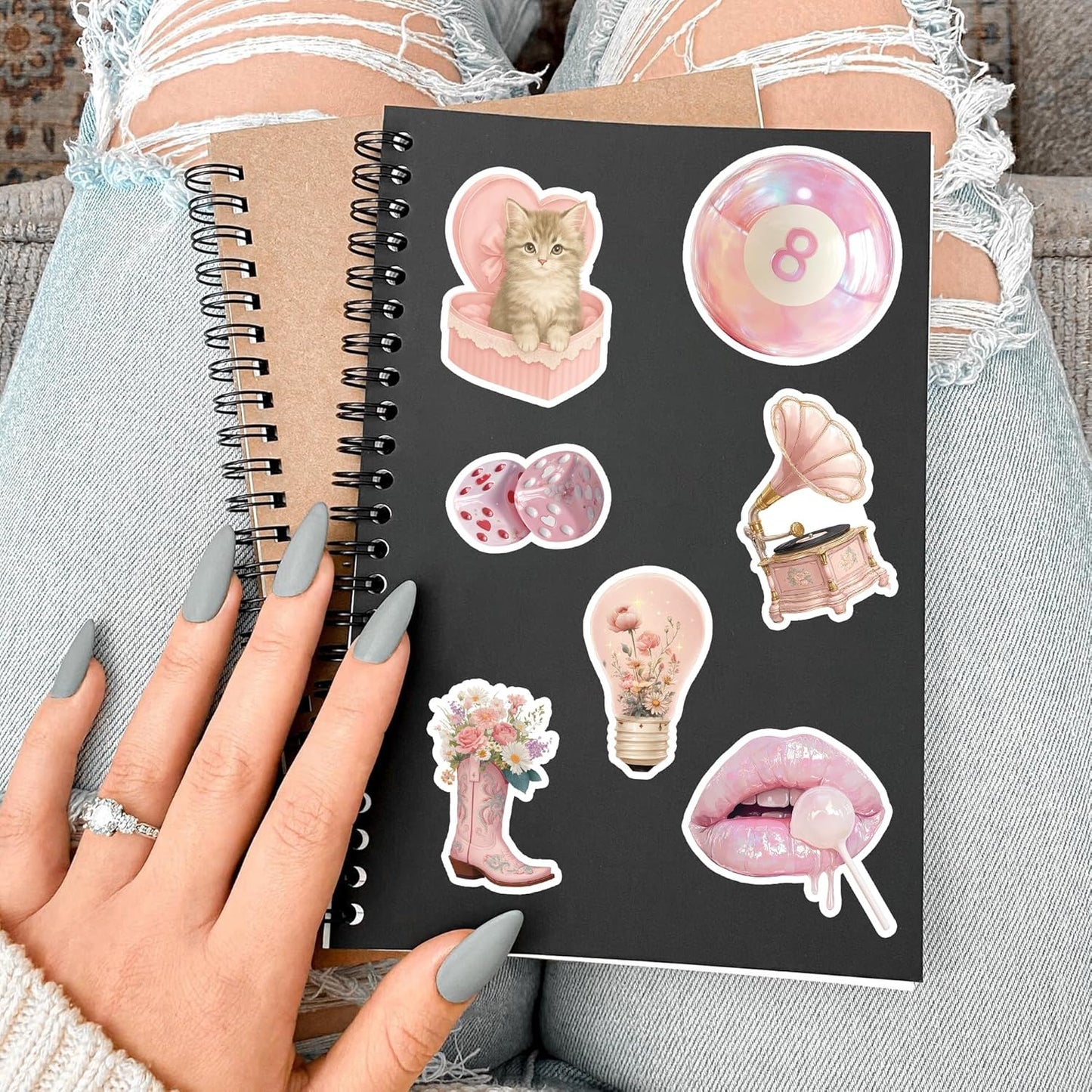 50 Pcs Coquette Stickers Cute Pink Aesthetic Sticker Waterproof Pastel Cute Bow Decals Water Bottle Laptop Journal Planner Scrapbook Phone Guitar Luggage Cup Gifts for Women Teens Girls
