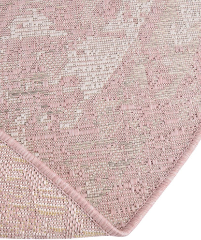 Rugs.com Outdoor Traditional Collection Rug – 3 Ft Round Pink Flatweave-Pile Rug Perfect for Kitchens, Dining Rooms
